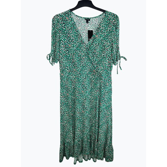 Torrid Green Printed Short Sleeve A-line Polka Dot Stretch Wrap Midi Dress 1X - Picture 5 of 15